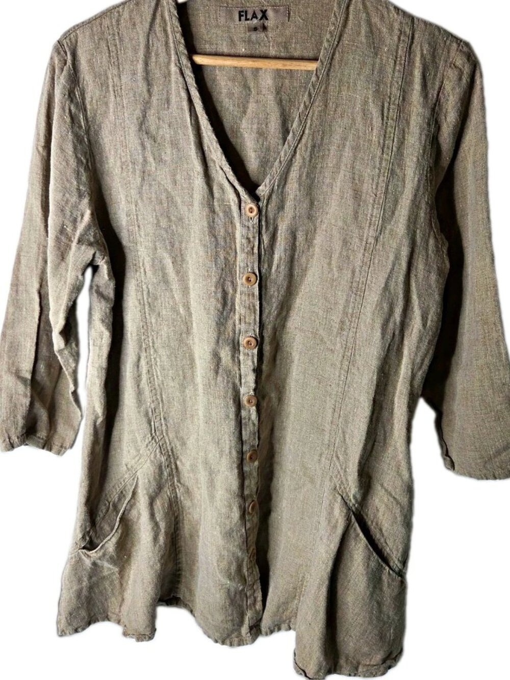 Flax Women's Size Small Linen Tunic V-neck Pockets